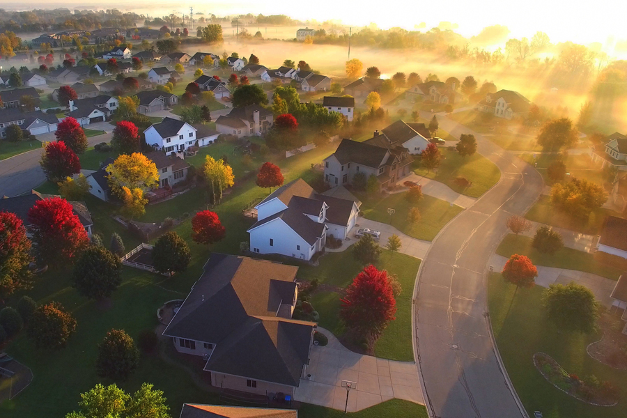 Aerial view of houses